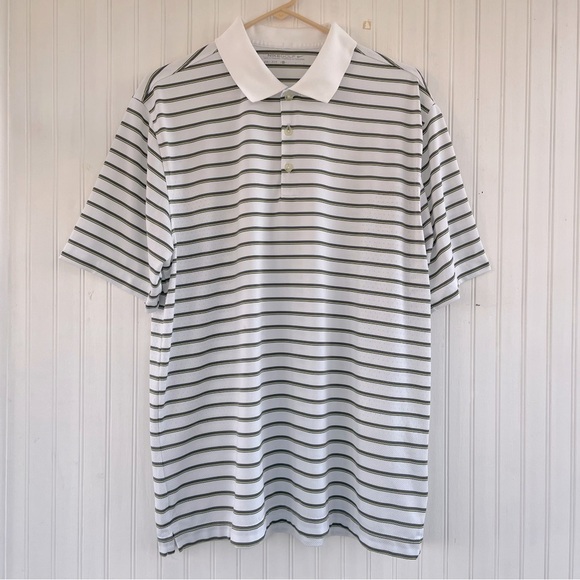 Nike Golf Dri-fit Men's White Navy Green Striped Short Sleeve Polo Shirt Large - Picture 1 of 9